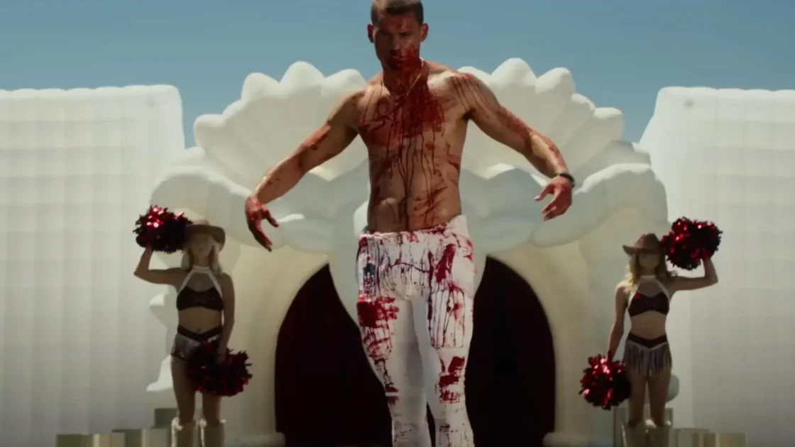 Justin Tipping HIM 2025 elevated horror cinematography with low-angle football imagery