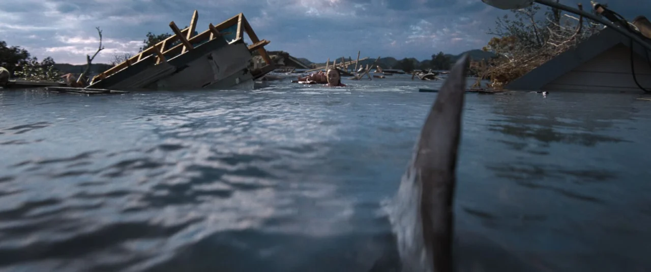 An underwater scene from Thrash (2026), filmed in a 2-million-litre tank at Docklands Studios Melbourne. Image courtesy of Netflix.